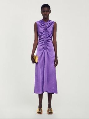 Sandro Titanic Satin Ruched Purple Dress size 36 (US 4)